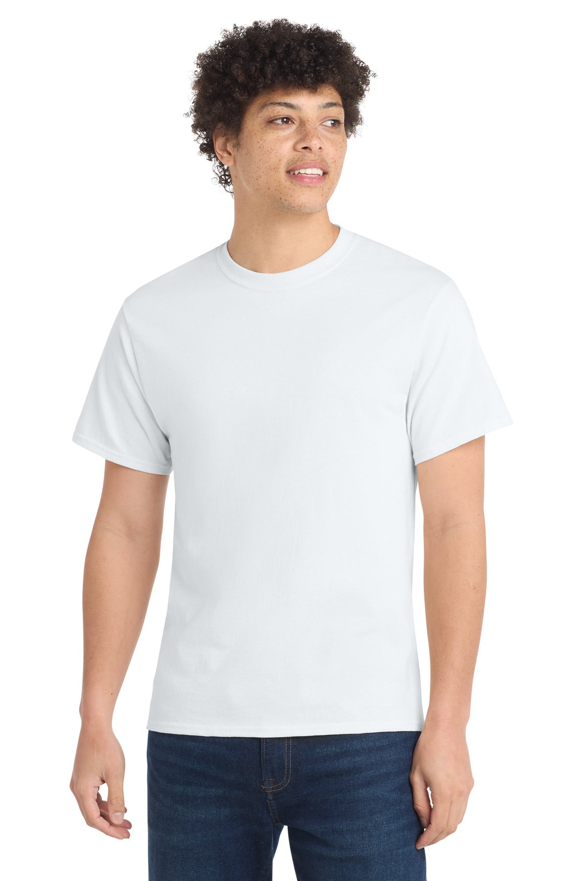 Front View of White Port & Co Core Cotton Tee. PC54 plain