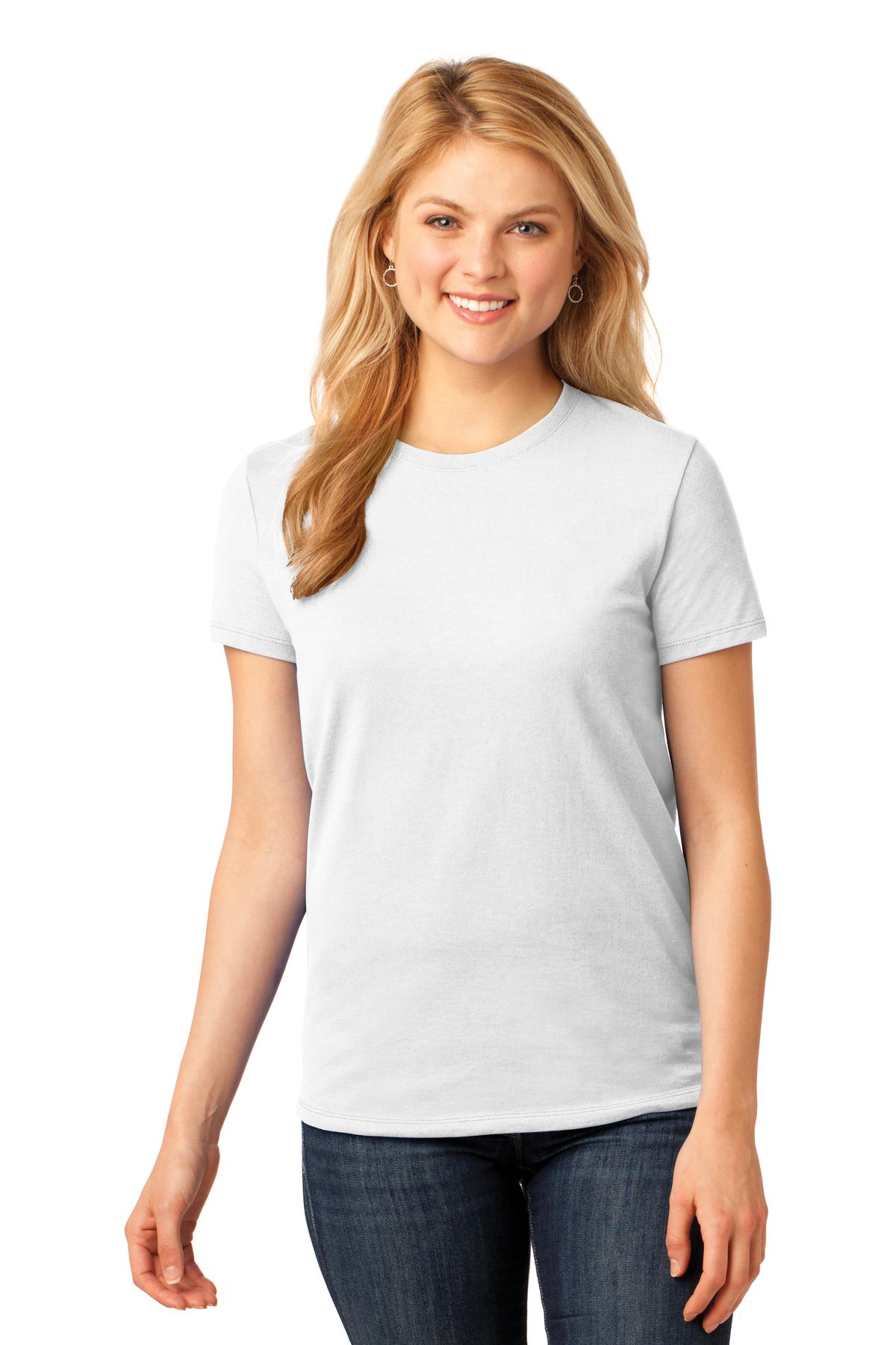 Front View of White Port & Co Women's Core Cotton Tee. LPC54 plain