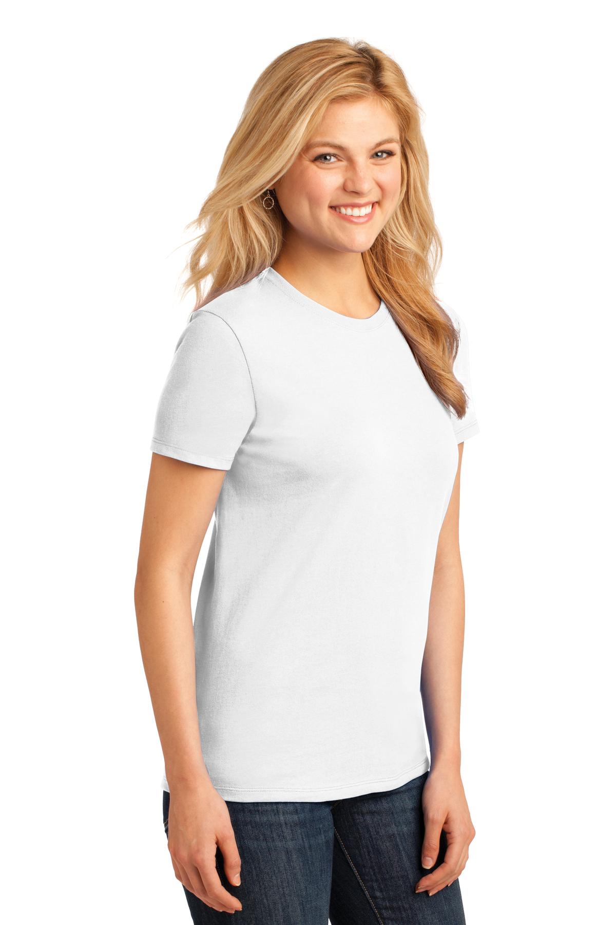 Front View of White Port & Co Women's Core Cotton Tee. LPC54 plain