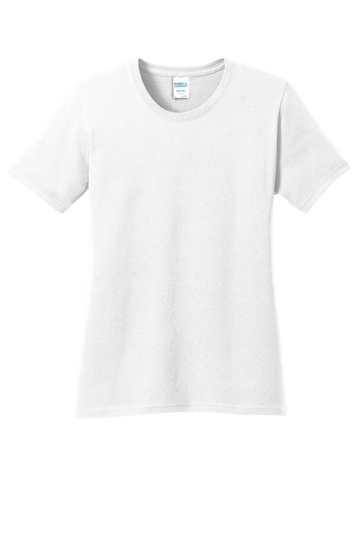 Front View of White Port & Co Women's Core Cotton Tee. LPC54 plain