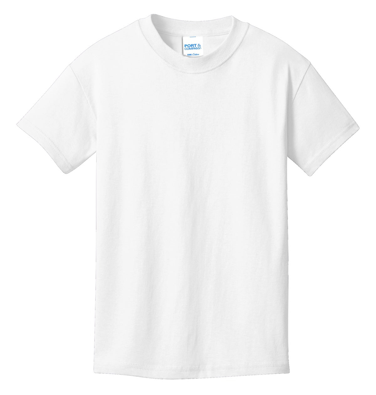 Front View of White Port & Co Youth Core Cotton Tee. PC54Y plain