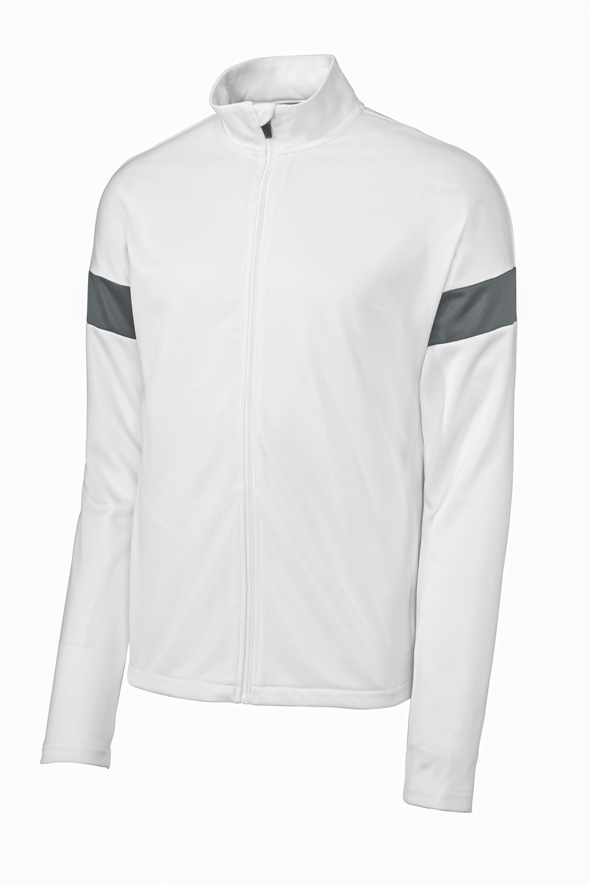 Front View of White/IrGy Sport-Tek Travel Full-Zip Jacket ST800 plain
