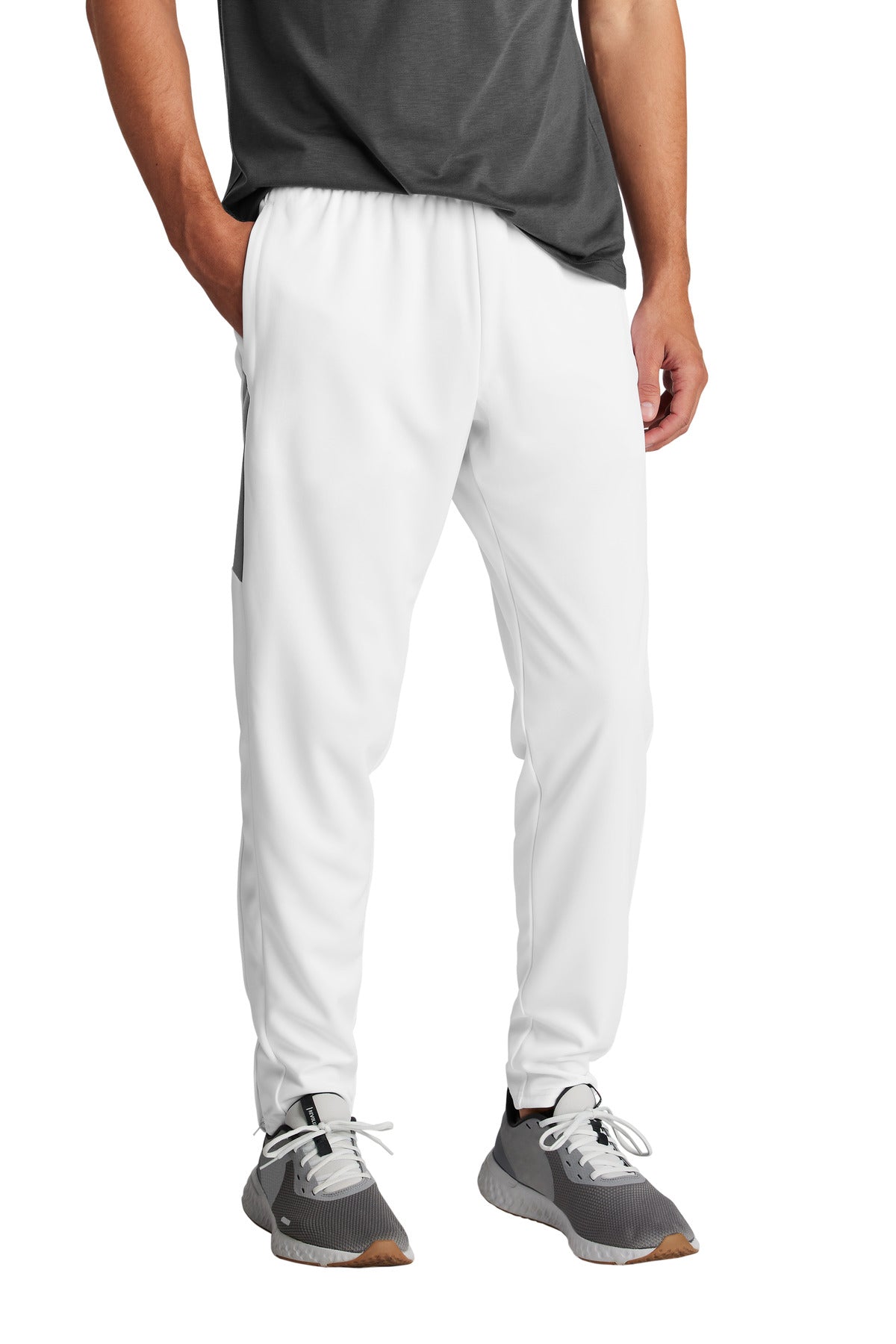 Front View of White/IrGy Sport-Tek Travel Pant PST800 plain