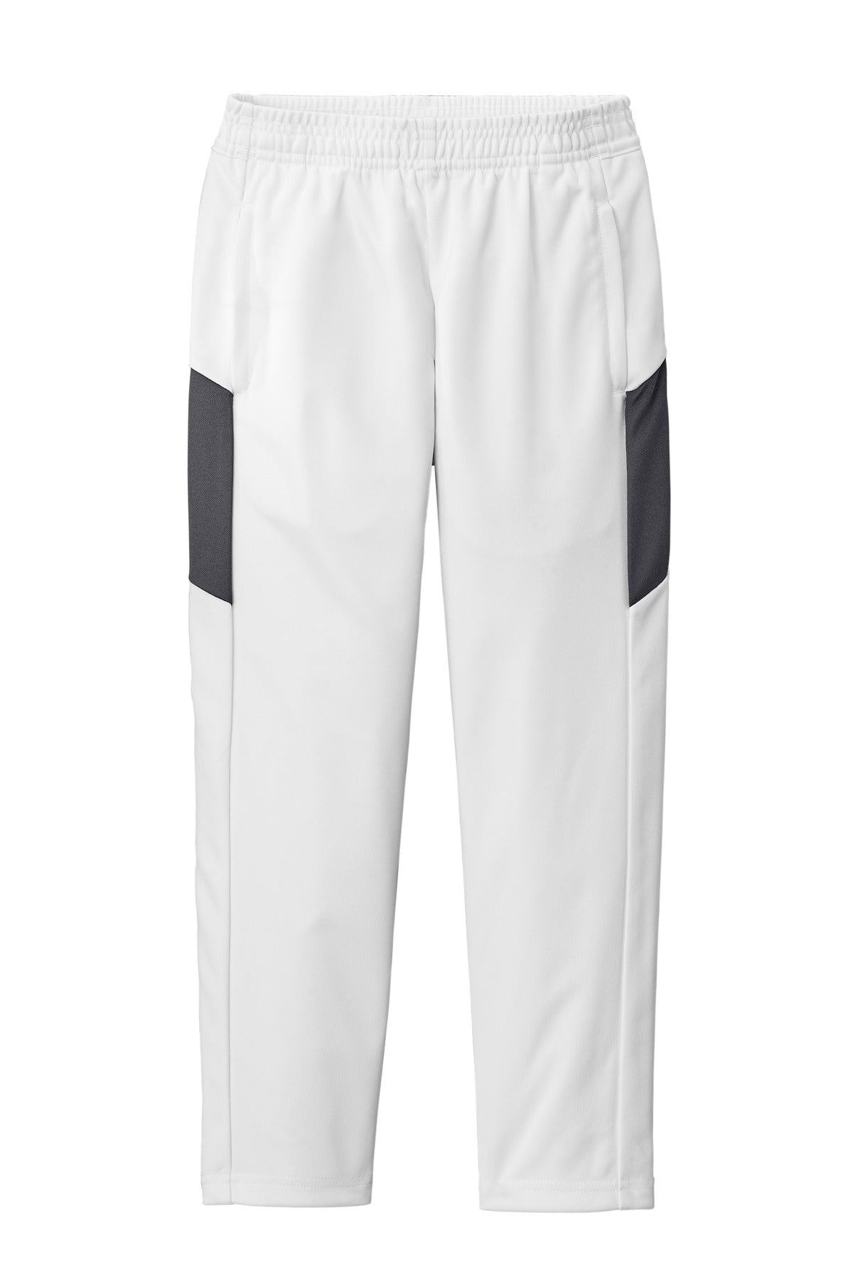 Front View of White/IrGy Sport-Tek Youth Travel Pant YPST800