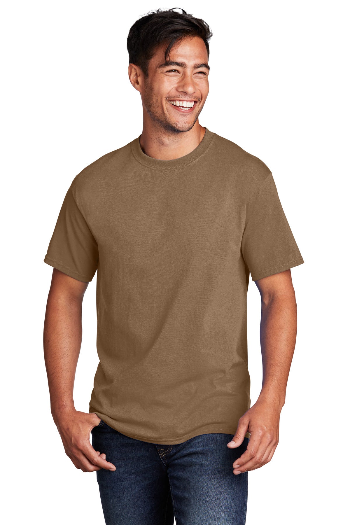 Front View of Woodland Brown Port & Co Core Cotton Tee. PC54 plain