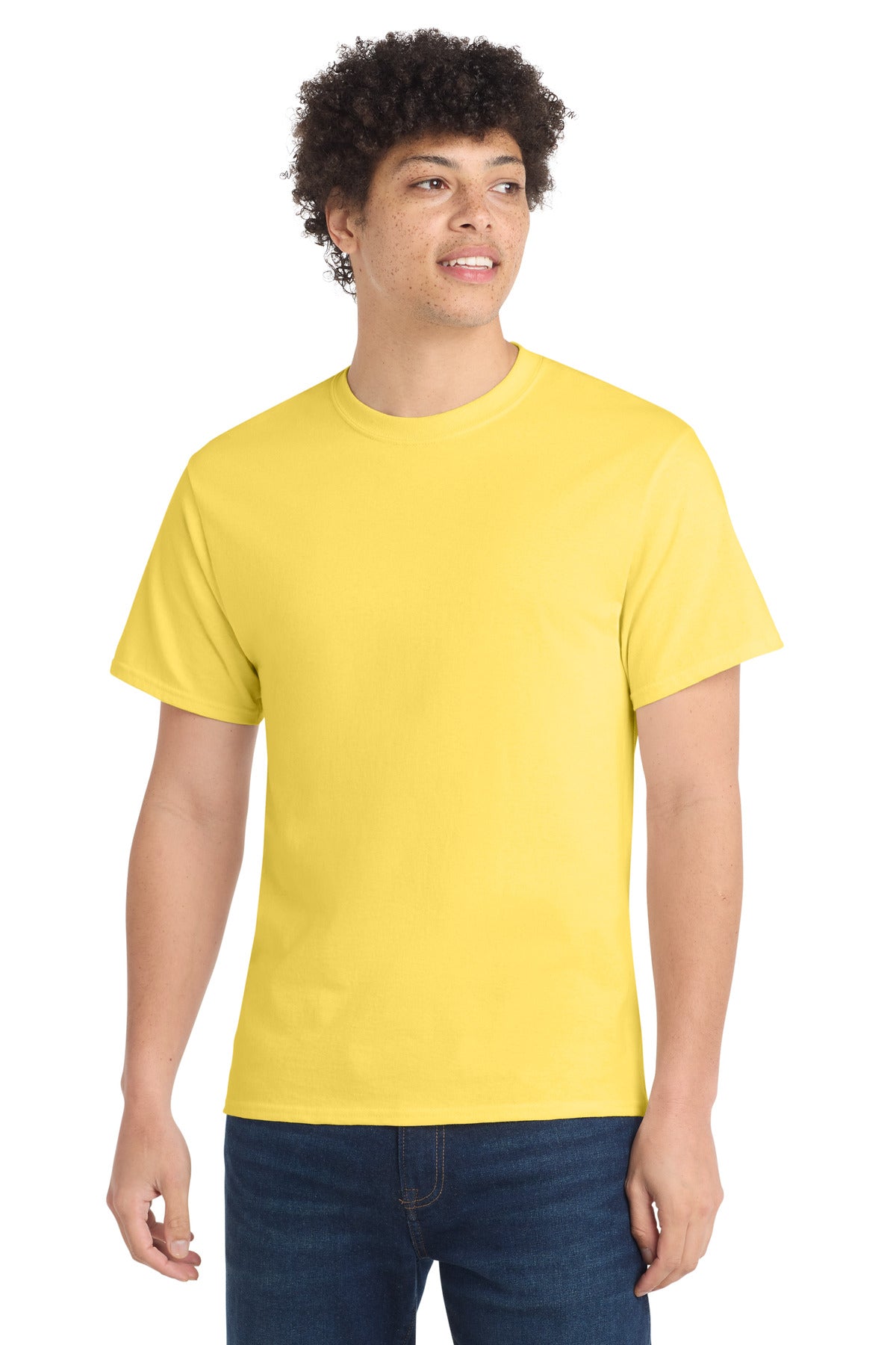 Front View of Yellow Port & Co Core Cotton Tee. PC54 plain