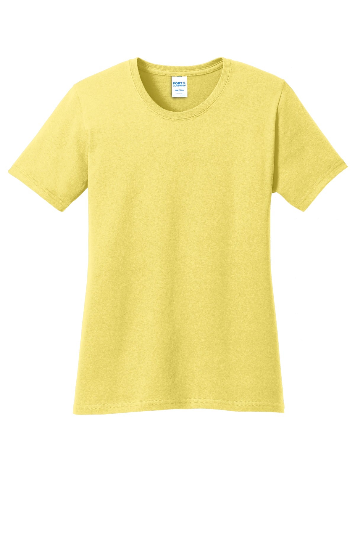 Front View of Yellow Port & Co Women's Core Cotton Tee. LPC54 plain