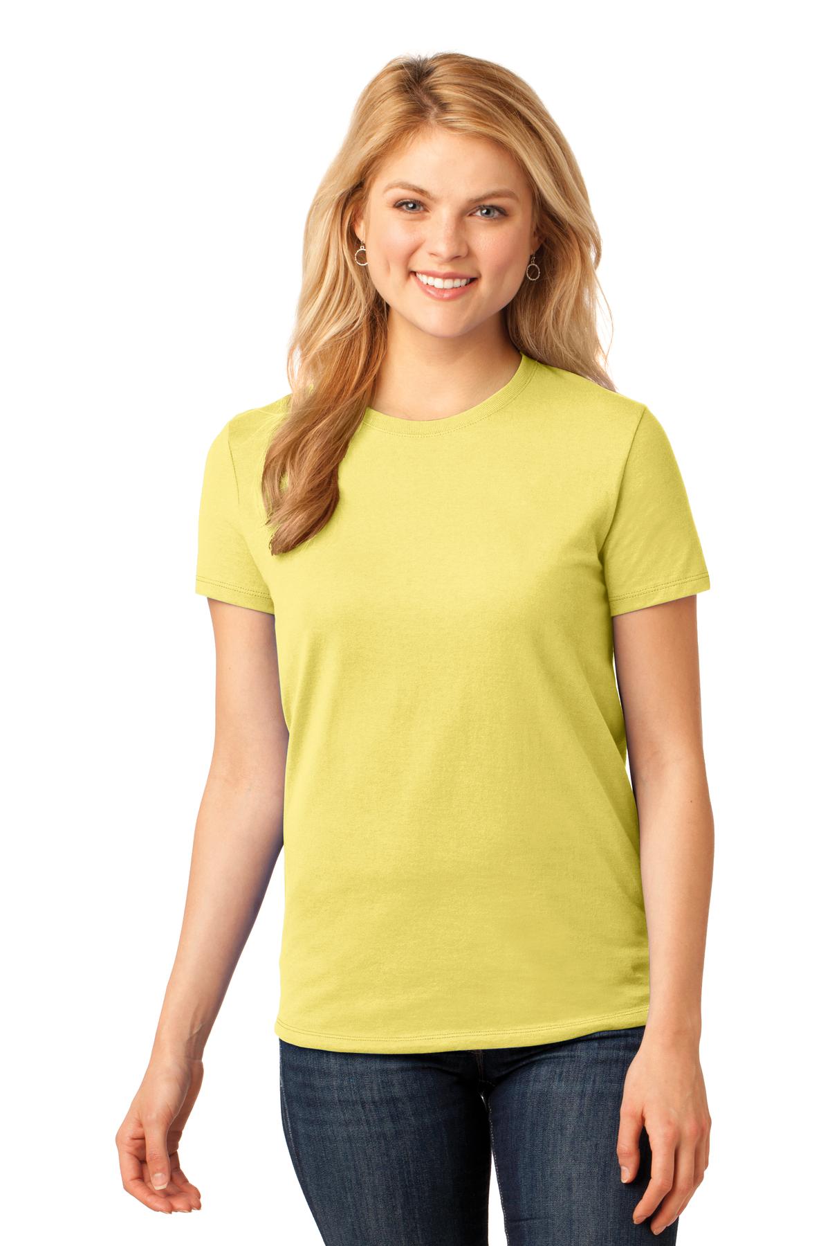 Front View of Yellow Port & Co Women's Core Cotton Tee. LPC54 plain