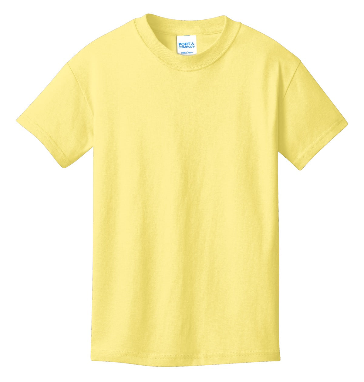Front View of Yellow Port & Co Youth Core Cotton Tee. PC54Y plain