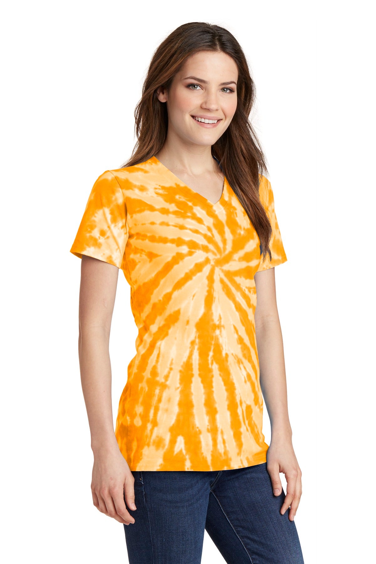 Gold Port & Co Women's Tie-Dye V-Neck Tee. LPC147V