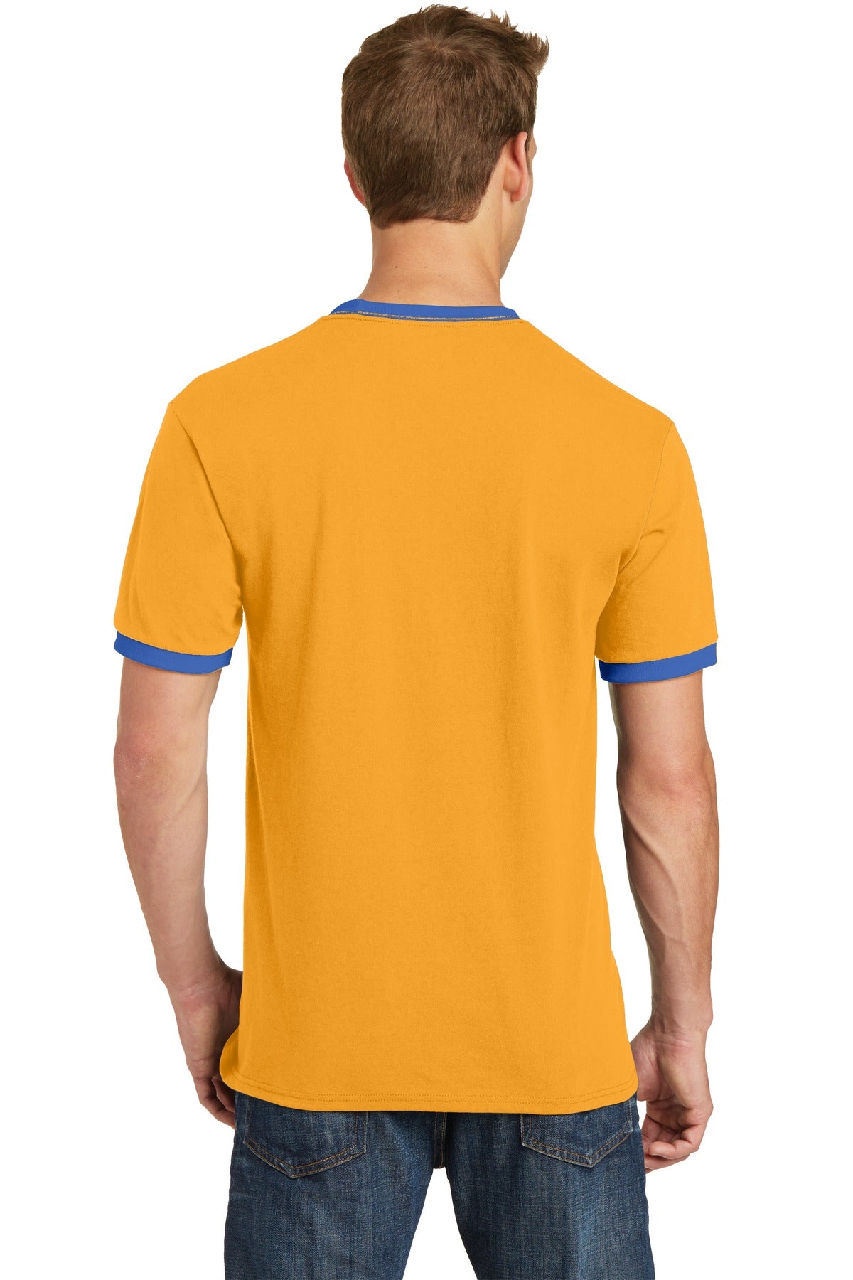 Gold/Royal Port & Co Core Cotton Ringer Tee. PC54R plain