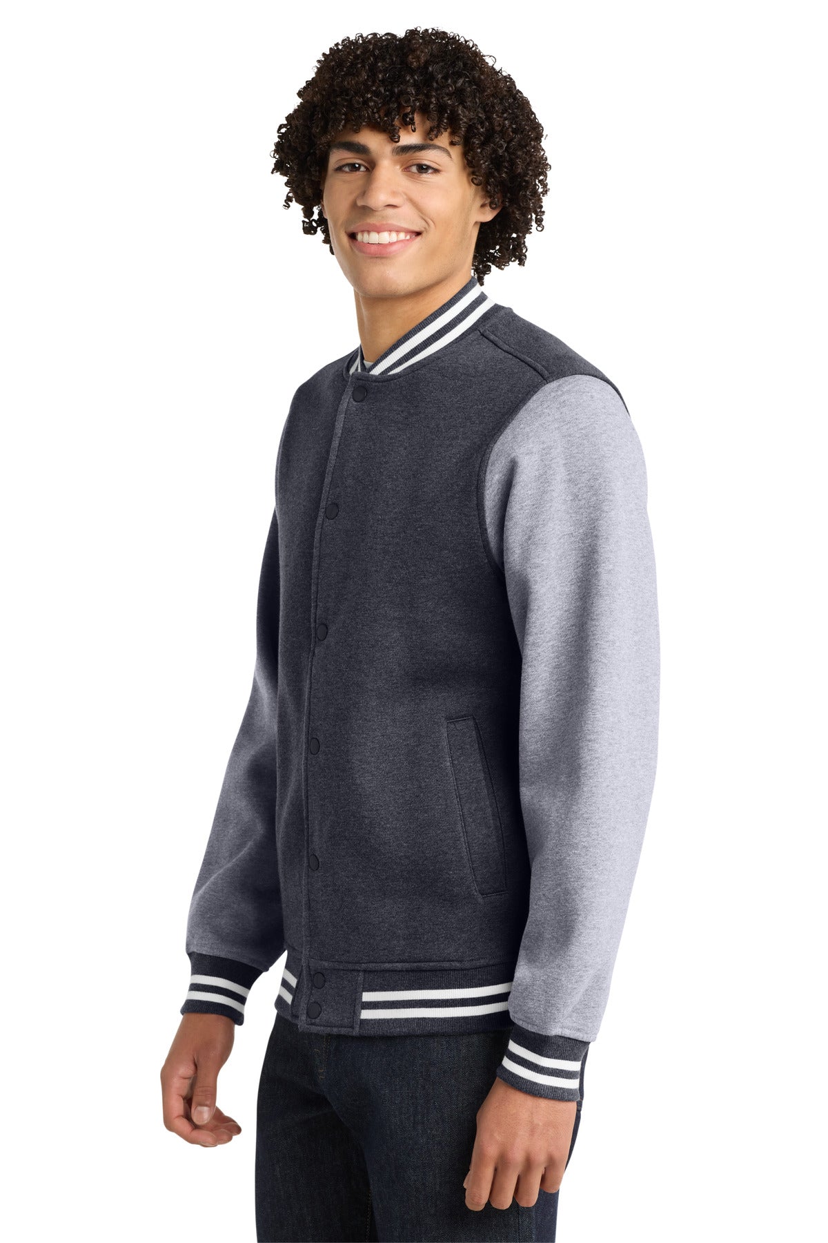 Graph He/VntHe Sport-Tek Fleece Letterman Jacket. ST270 plain