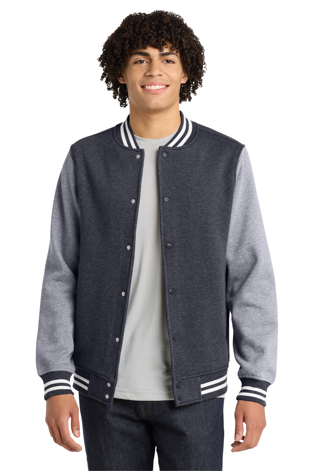 Graph He/VntHe Sport-Tek Fleece Letterman Jacket. ST270 plain