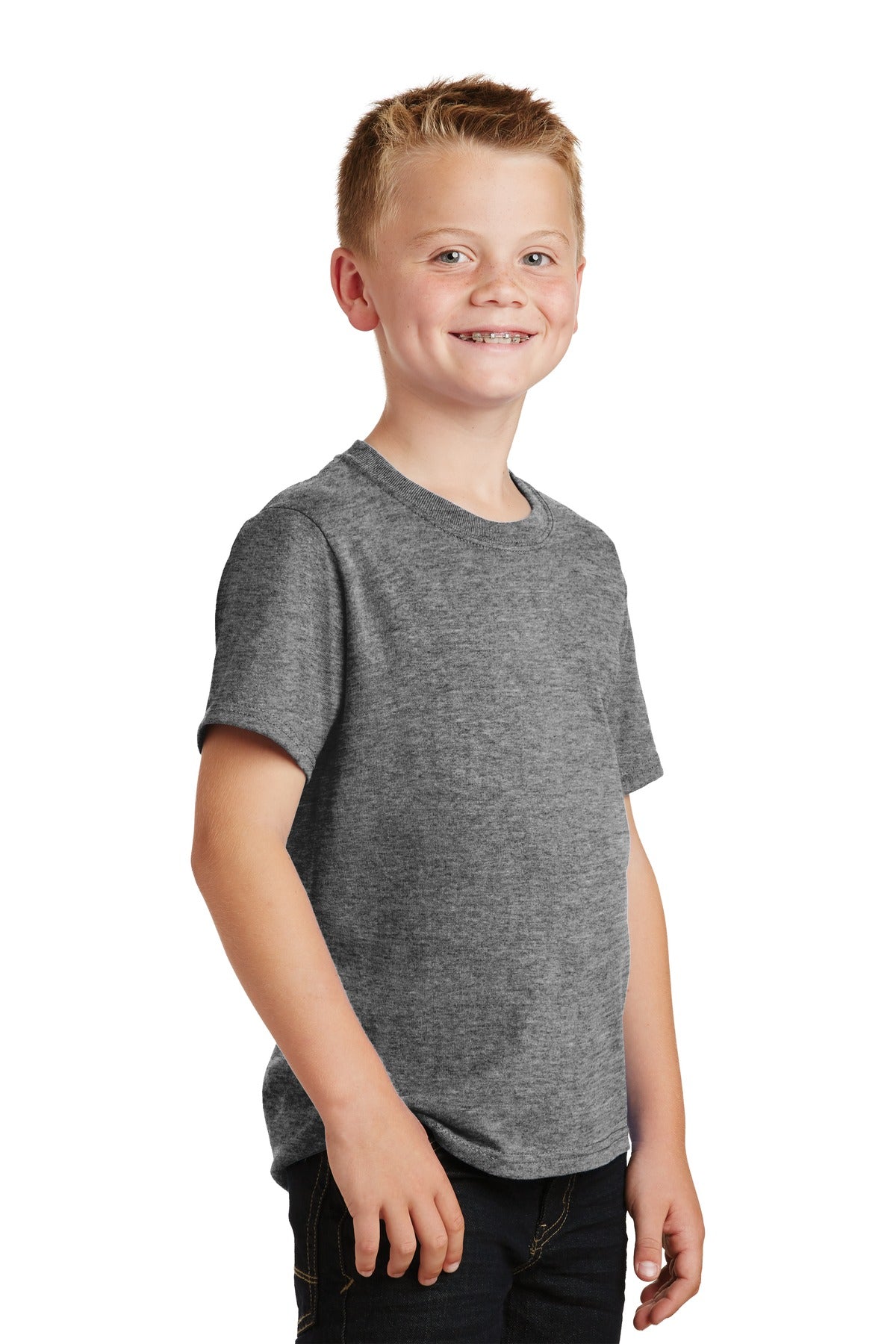 Graphite Hthr Port & Co Youth Core Cotton Tee. PC54Y plain
