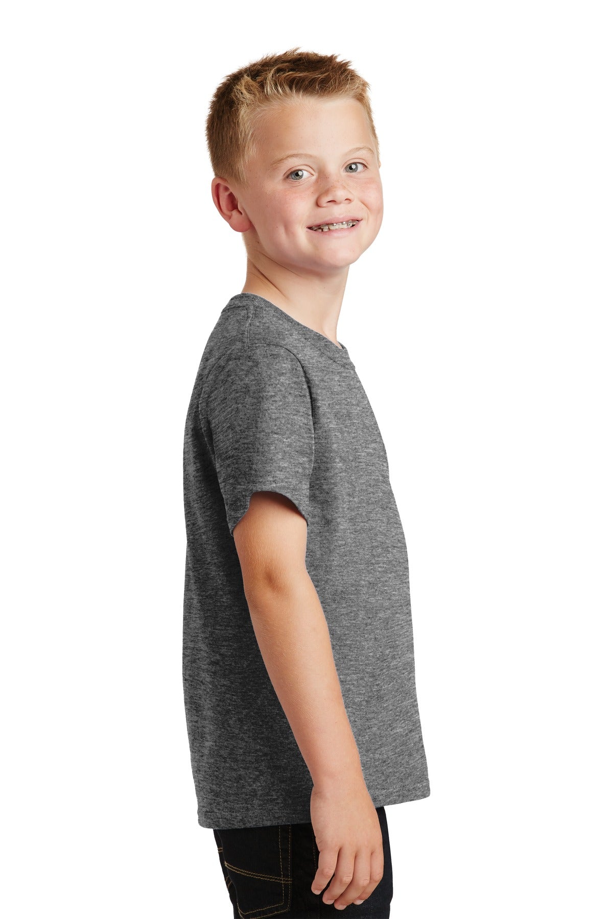 Graphite Hthr Port & Co Youth Core Cotton Tee. PC54Y