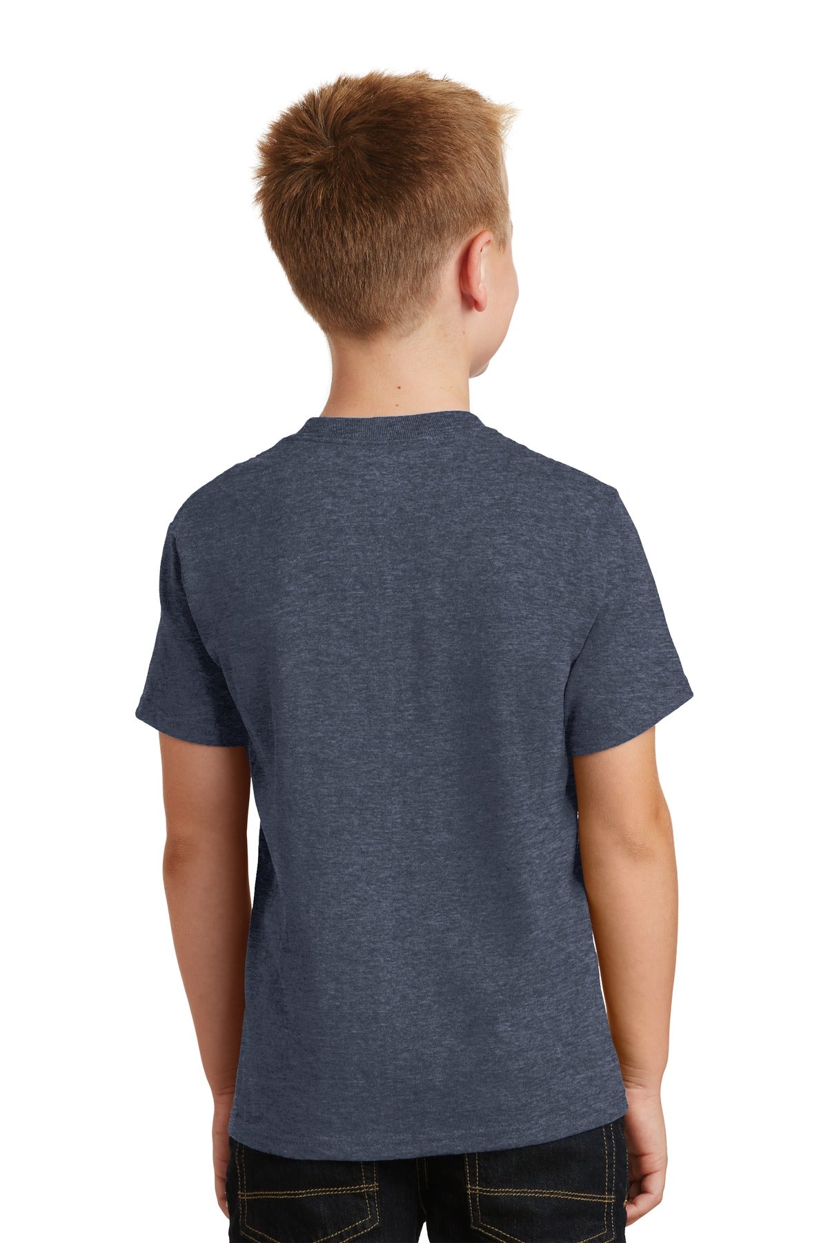 Heather Navy Port & Co Youth Core Cotton Tee. PC54Y plain