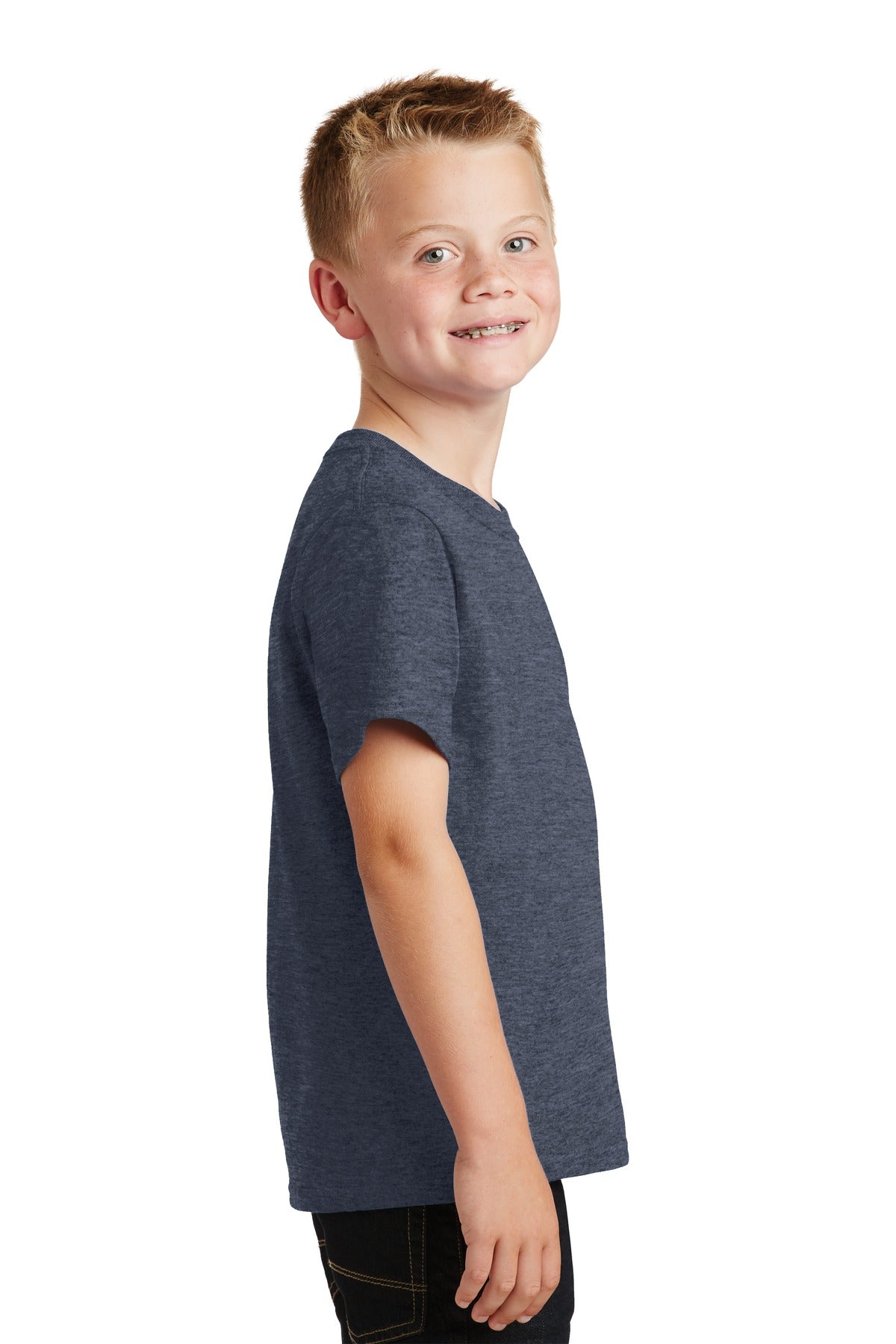 Heather Navy Port & Co Youth Core Cotton Tee. PC54Y