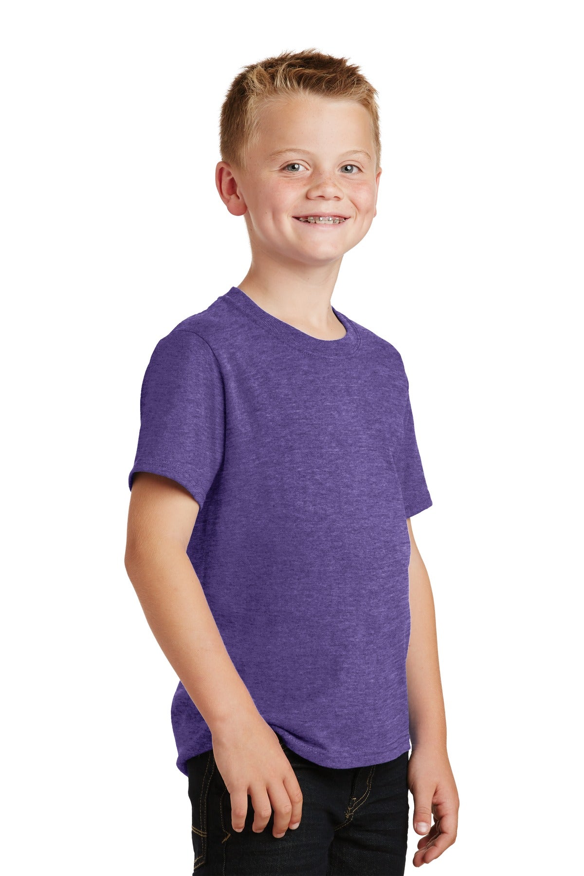 Heather Purple Port & Co Youth Core Cotton Tee. PC54Y plain