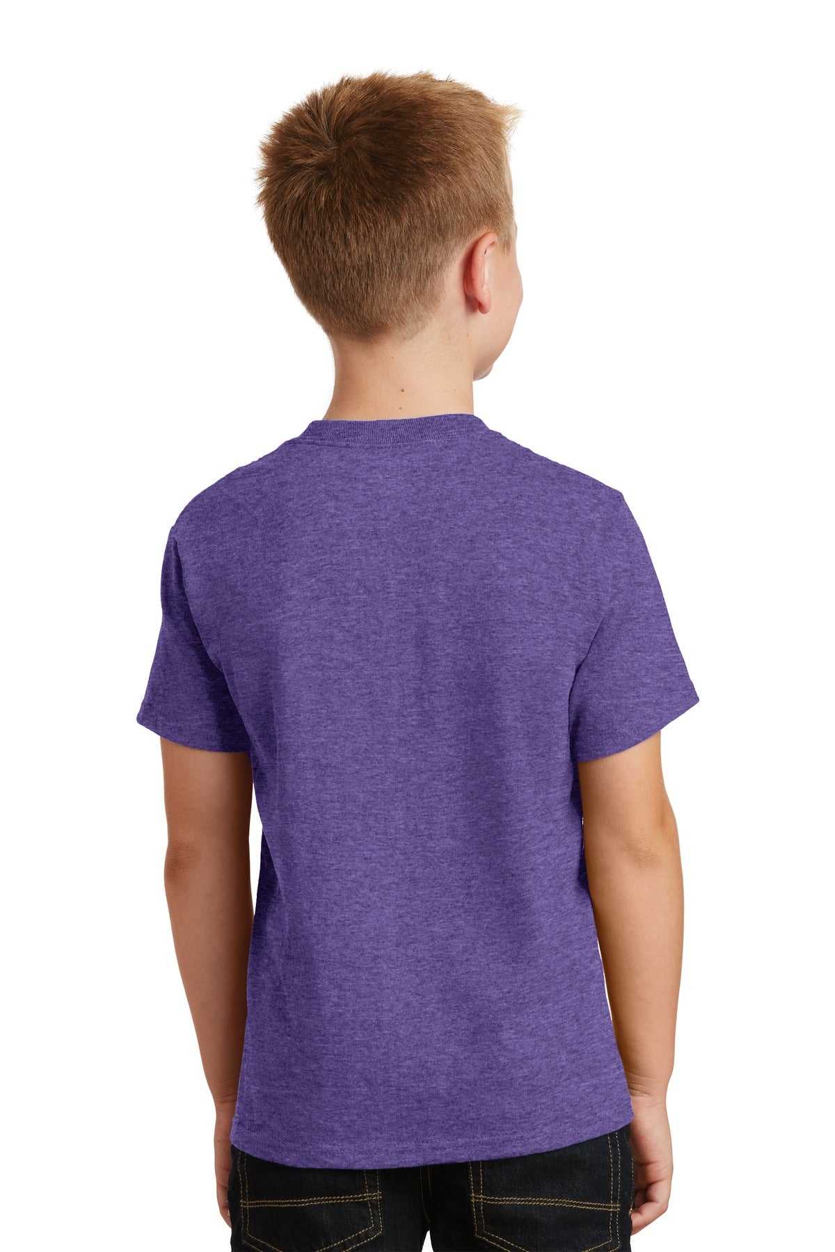 Heather Purple Port & Co Youth Core Cotton Tee. PC54Y plain