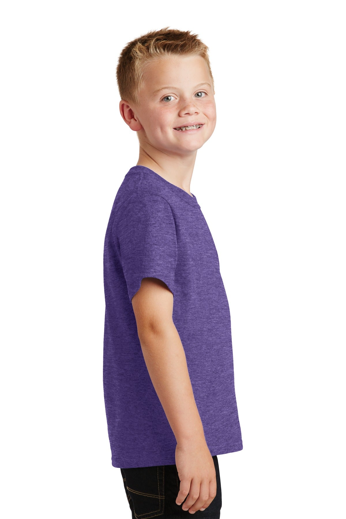Heather Purple Port & Co Youth Core Cotton Tee. PC54Y