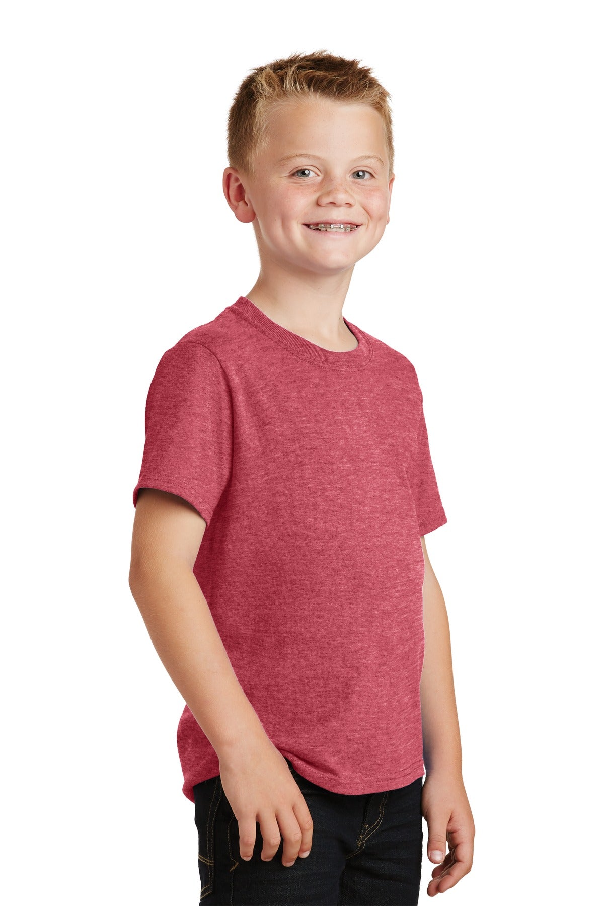 Heather Red Port & Co Youth Core Cotton Tee. PC54Y plain
