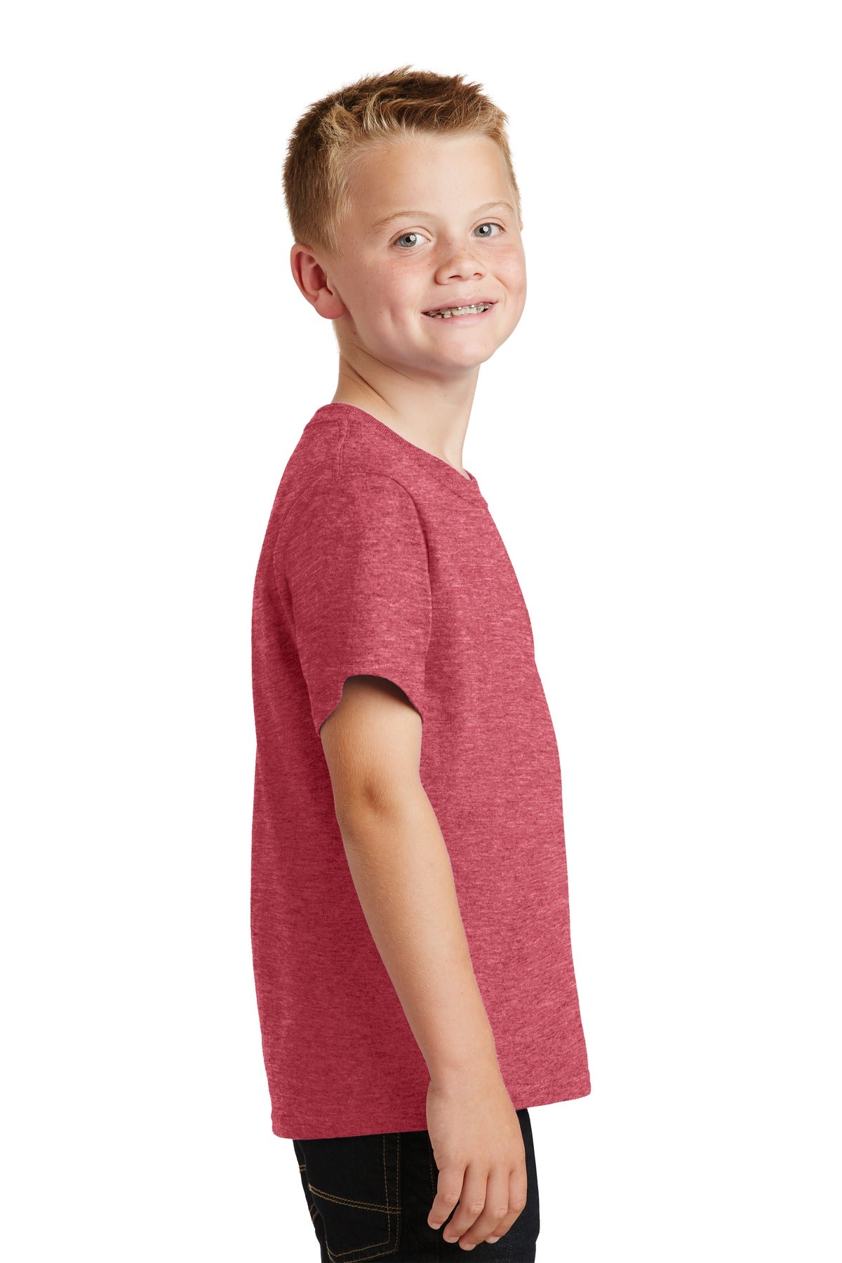 Heather Red Port & Co Youth Core Cotton Tee. PC54Y