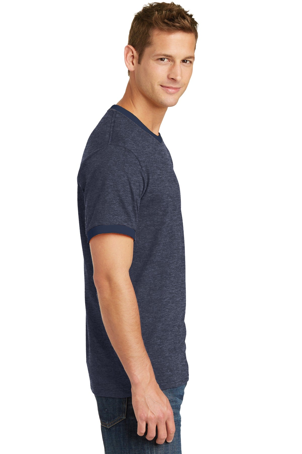 Hthr Navy/Navy Port & Co Core Cotton Ringer Tee. PC54R plain