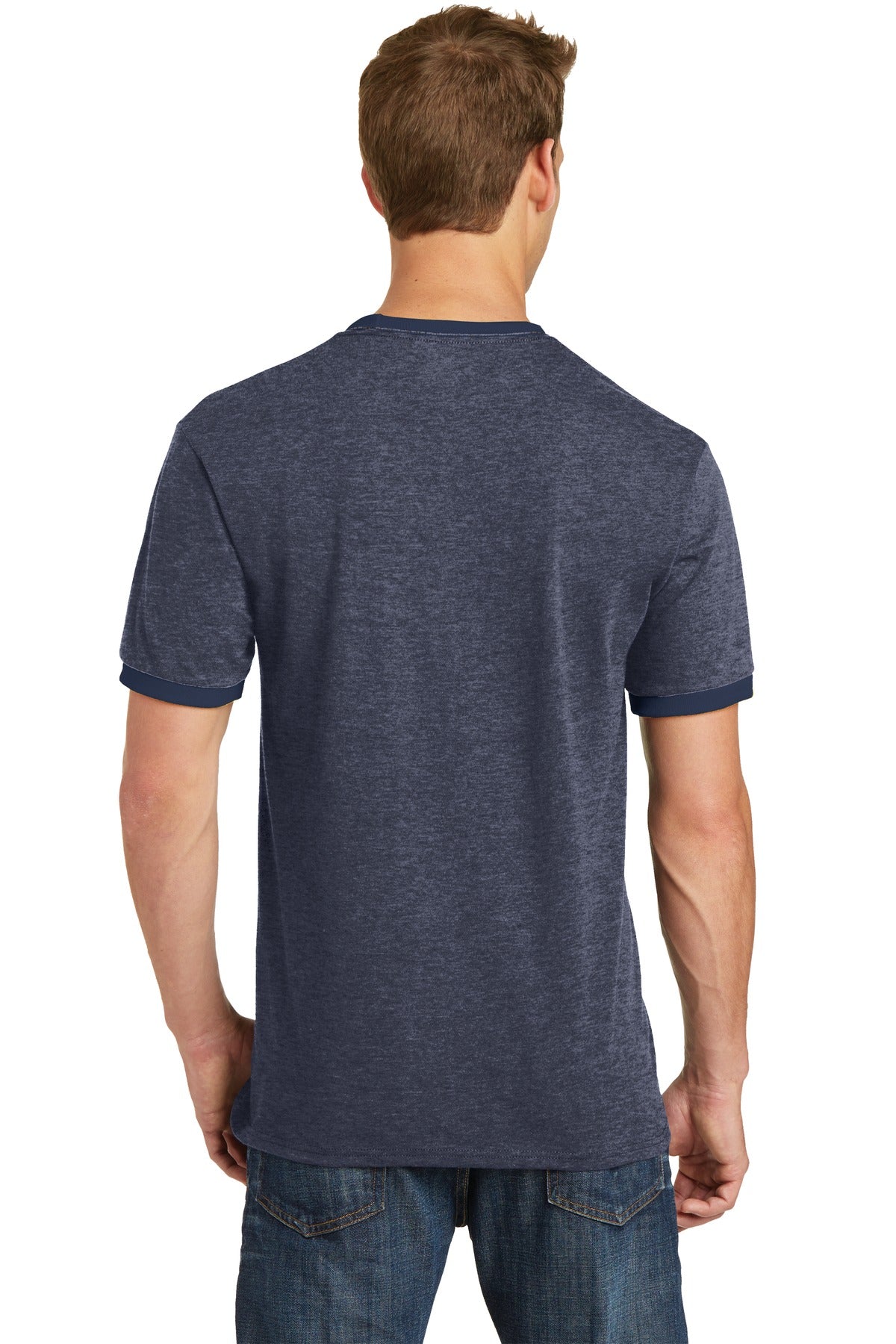 Hthr Navy/Navy Port & Co Core Cotton Ringer Tee. PC54R plain