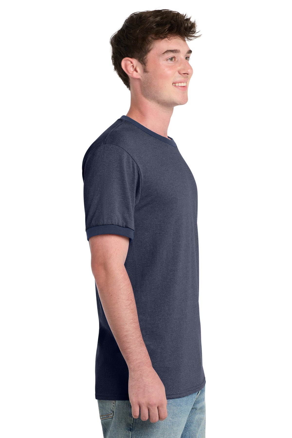 Hthr Navy/Navy Port & Co Core Cotton Ringer Tee. PC54R plain
