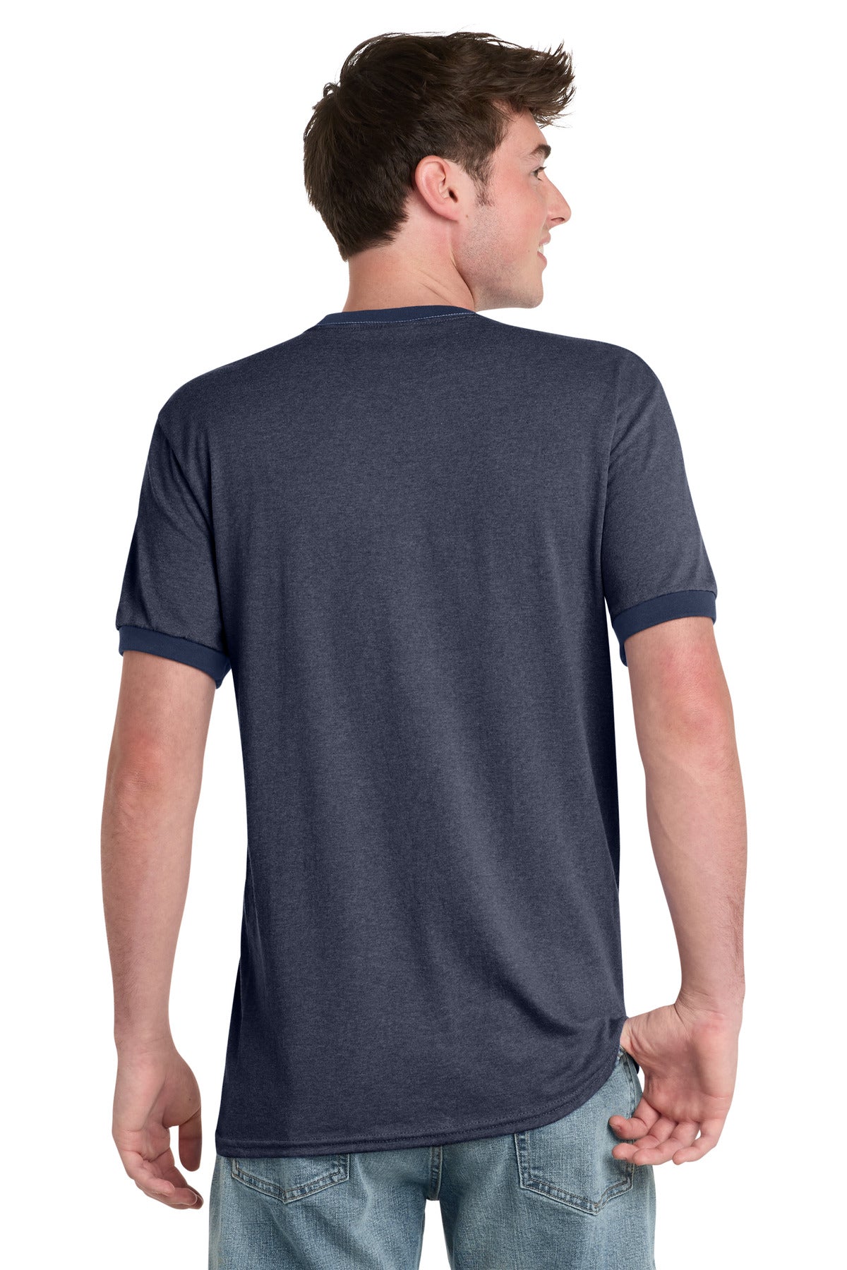 Hthr Navy/Navy Port & Co Core Cotton Ringer Tee. PC54R plain