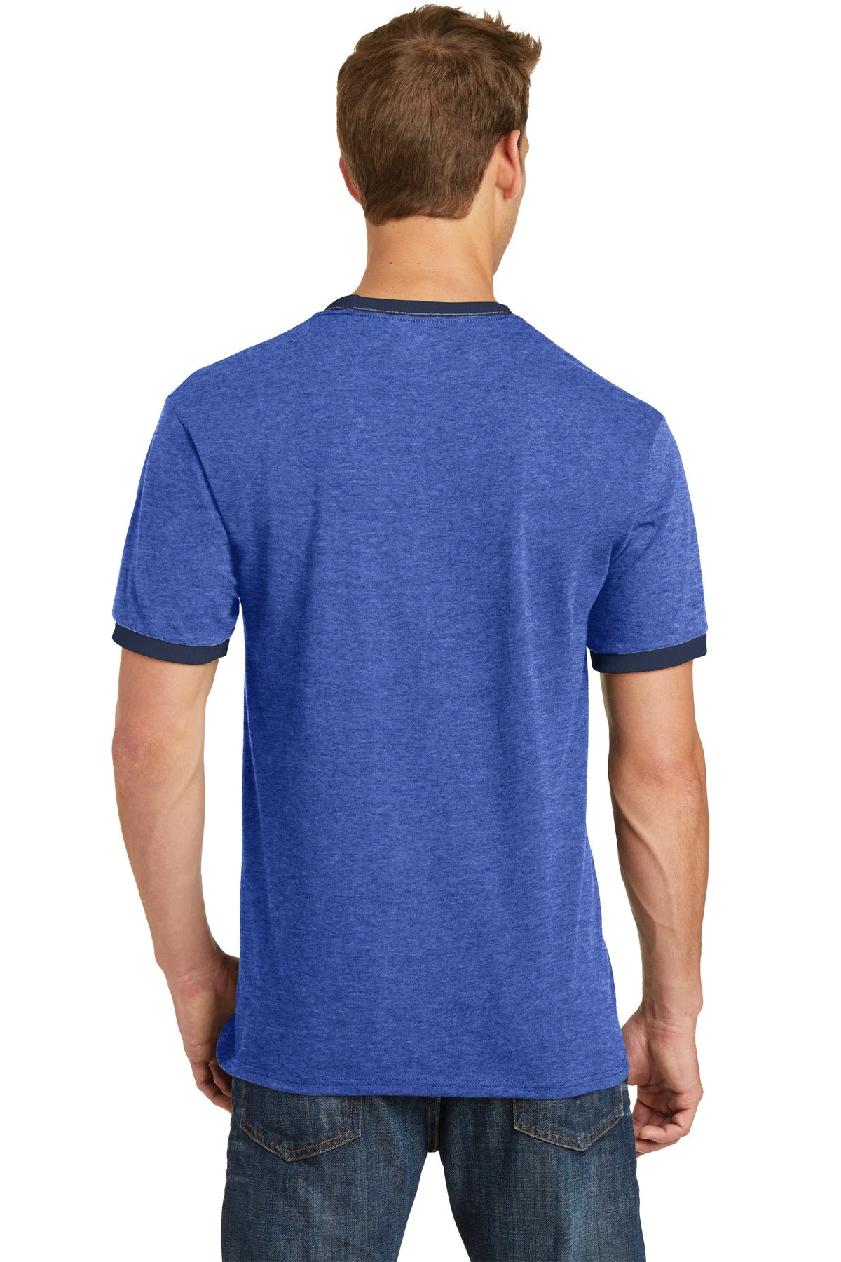 Hthr Royal/Nvy Port & Co Core Cotton Ringer Tee. PC54R plain