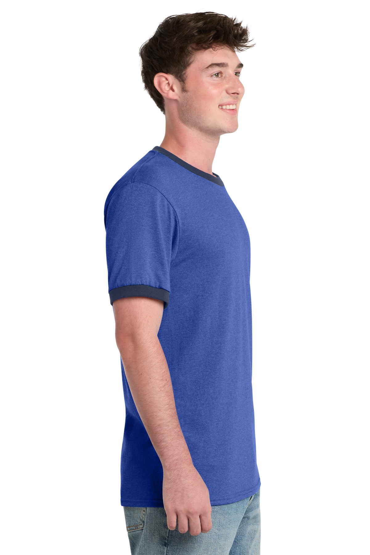 Hthr Royal/Nvy Port & Co Core Cotton Ringer Tee. PC54R plain