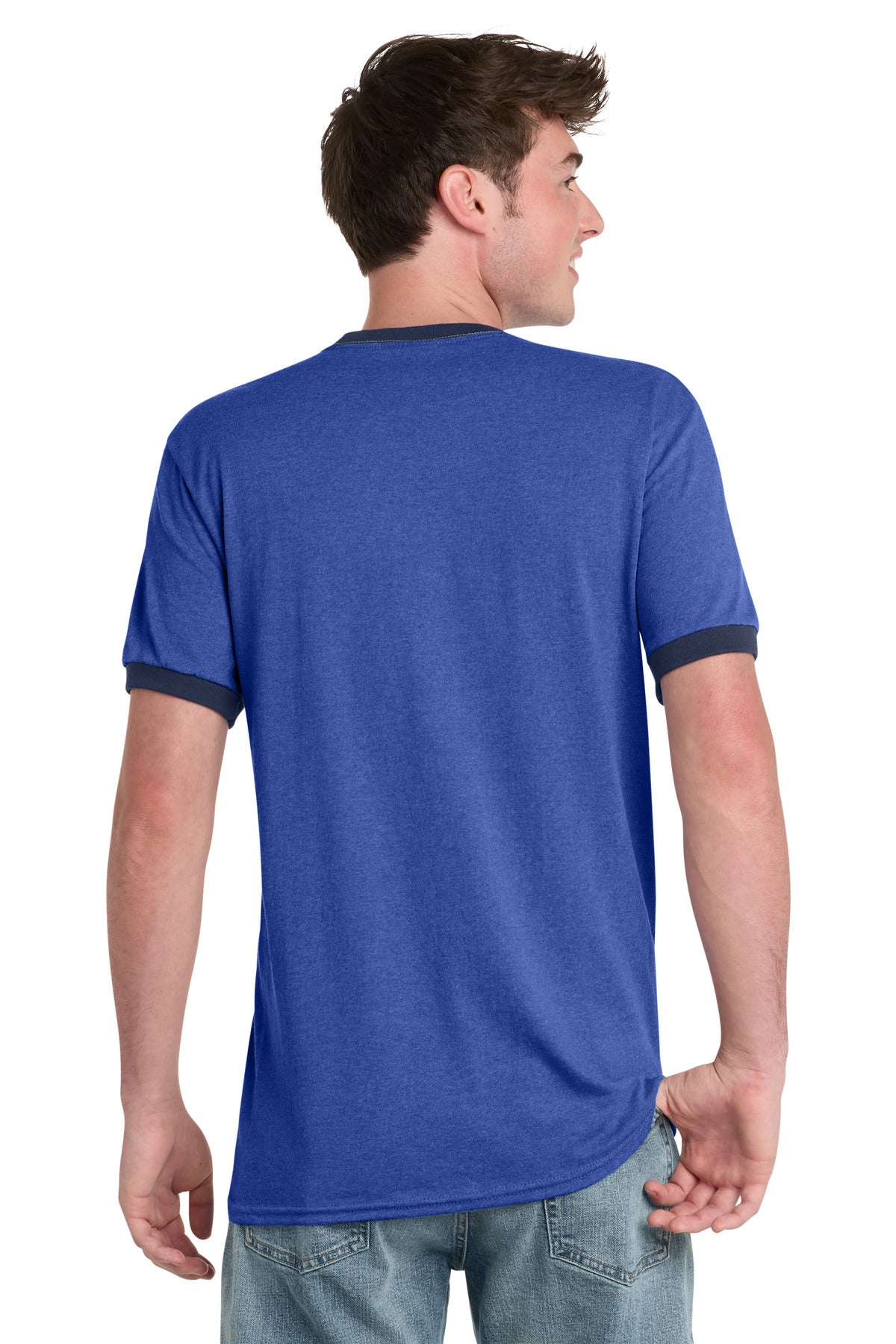 Hthr Royal/Nvy Port & Co Core Cotton Ringer Tee. PC54R plain