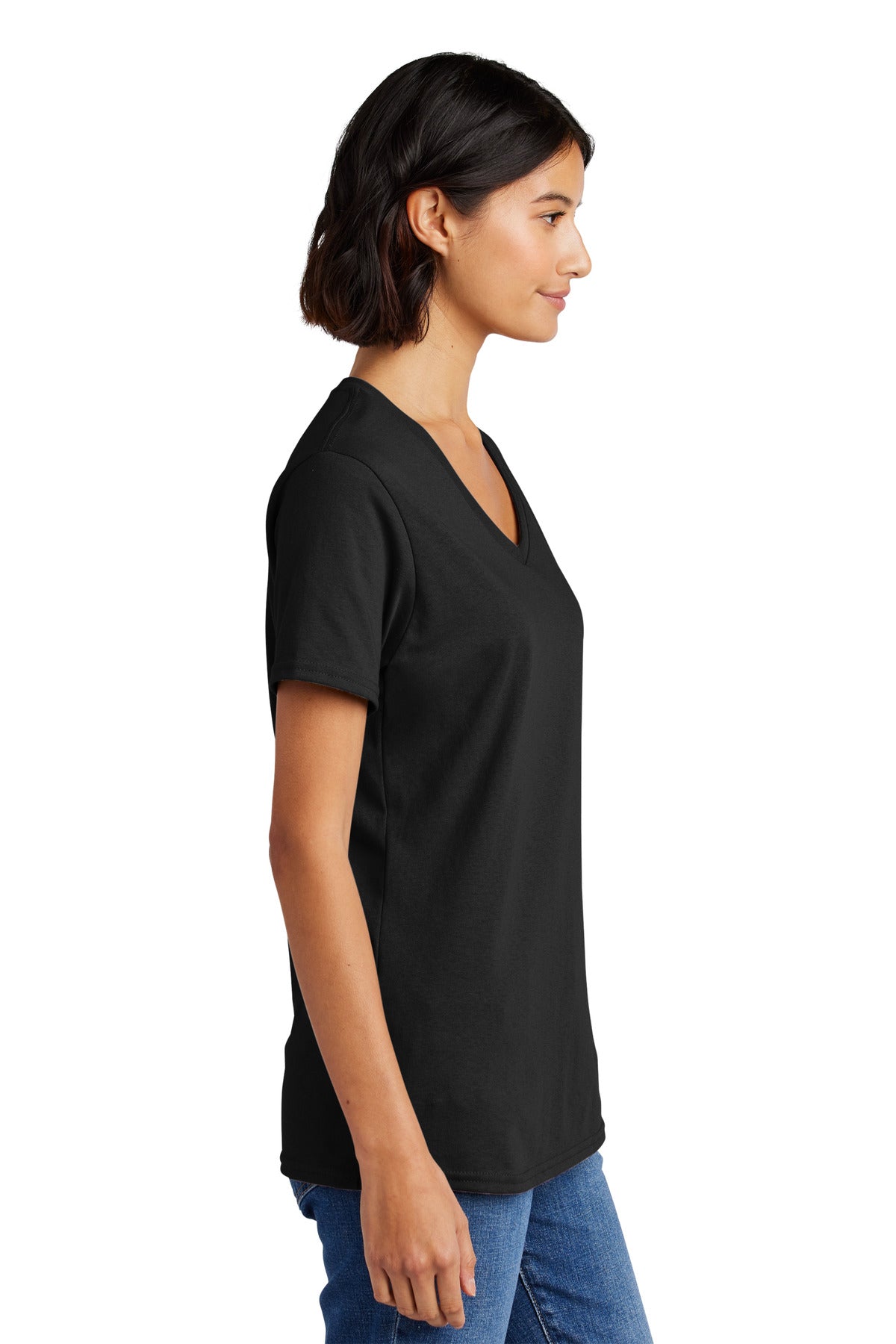 Jet Black Port & Co Women's Core Cotton V-Neck Tee. LPC54V plain