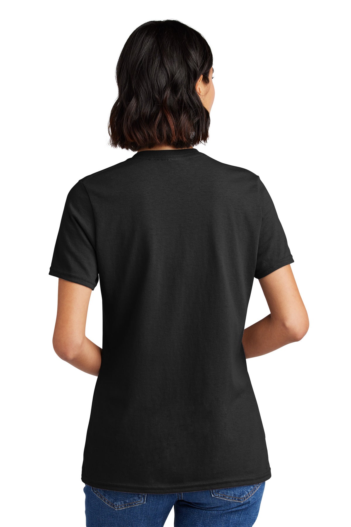 Jet Black Port & Co Women's Core Cotton V-Neck Tee. LPC54V plain