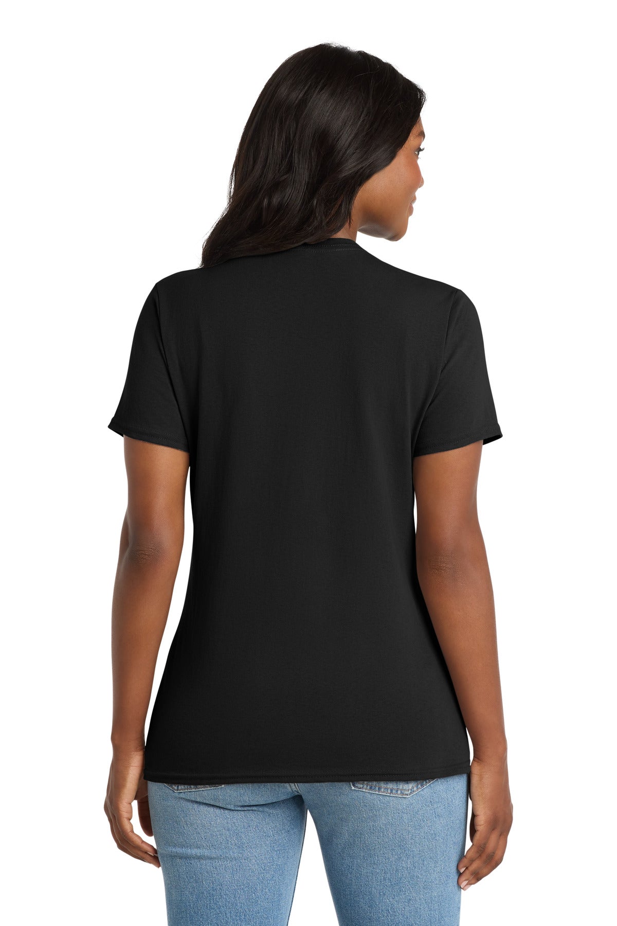 Jet Black Port & Co Women's Core Cotton V-Neck Tee. LPC54V plain