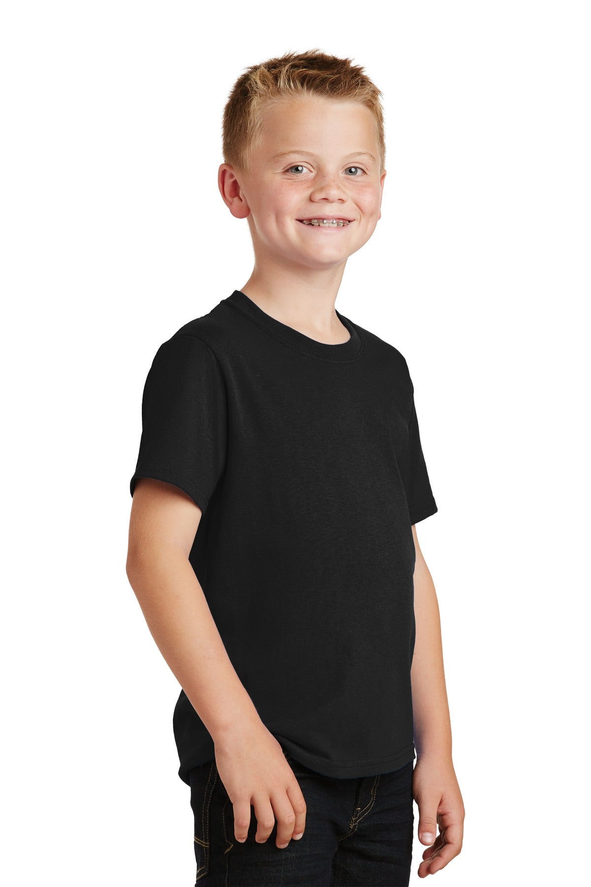 Jet Black Port & Co Youth Core Cotton Tee. PC54Y plain