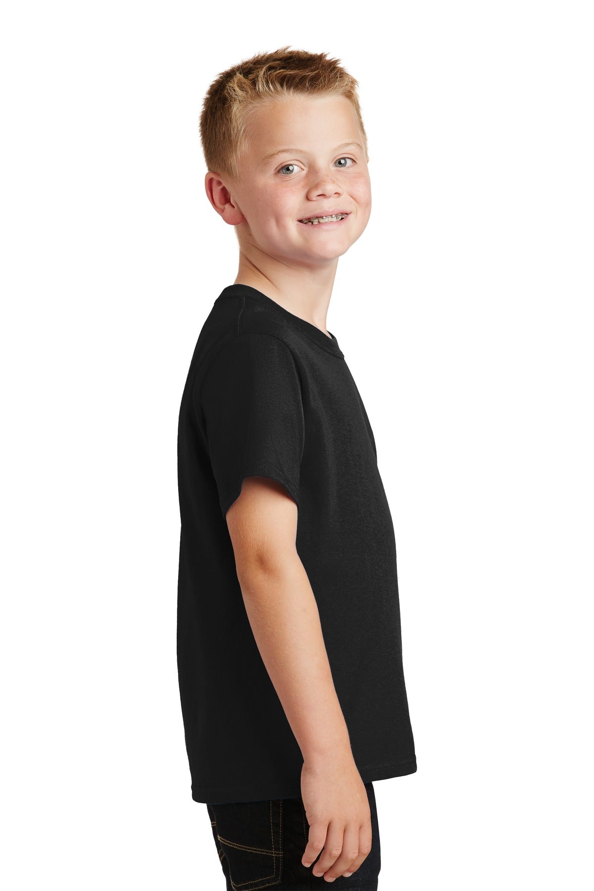 Jet Black Port & Co Youth Core Cotton Tee. PC54Y