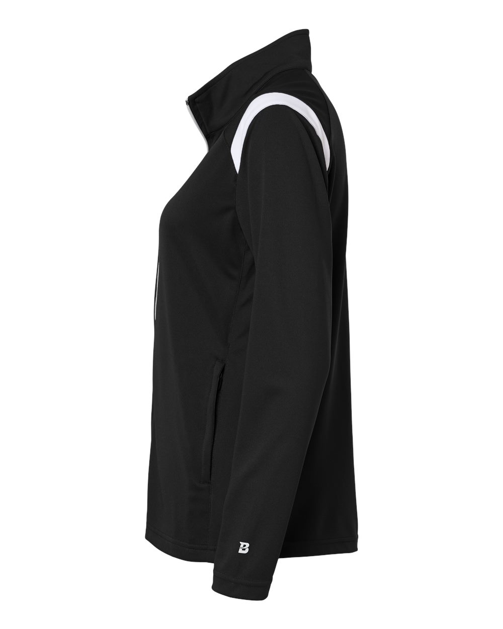 Left View of Black/ White Women's On The Rise Outercore Warm-Up Jacket - 7925 plain