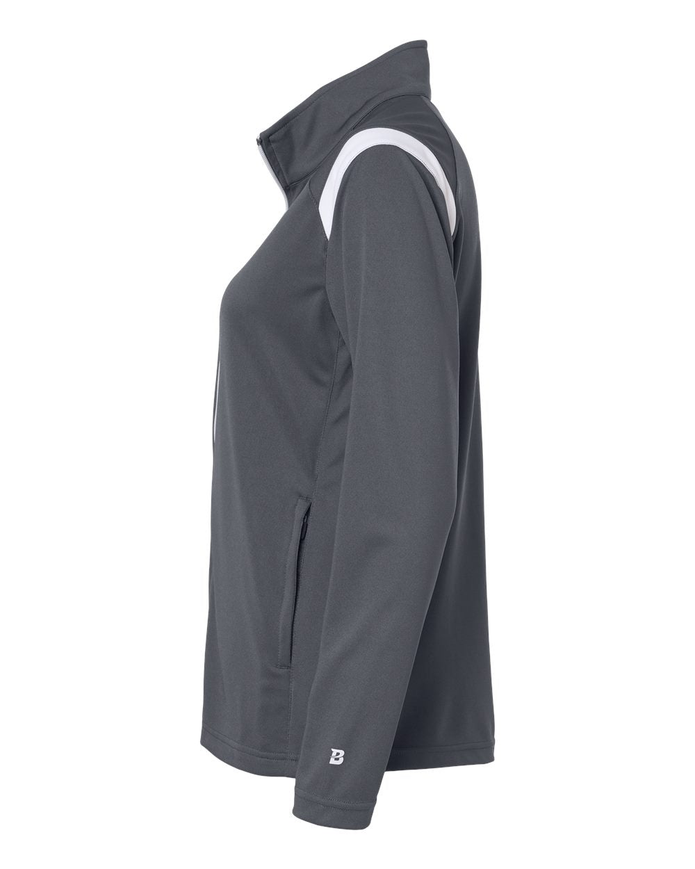 Left View of Graphite/ White Women's On The Rise Outercore Warm-Up Jacket - 7925 plain