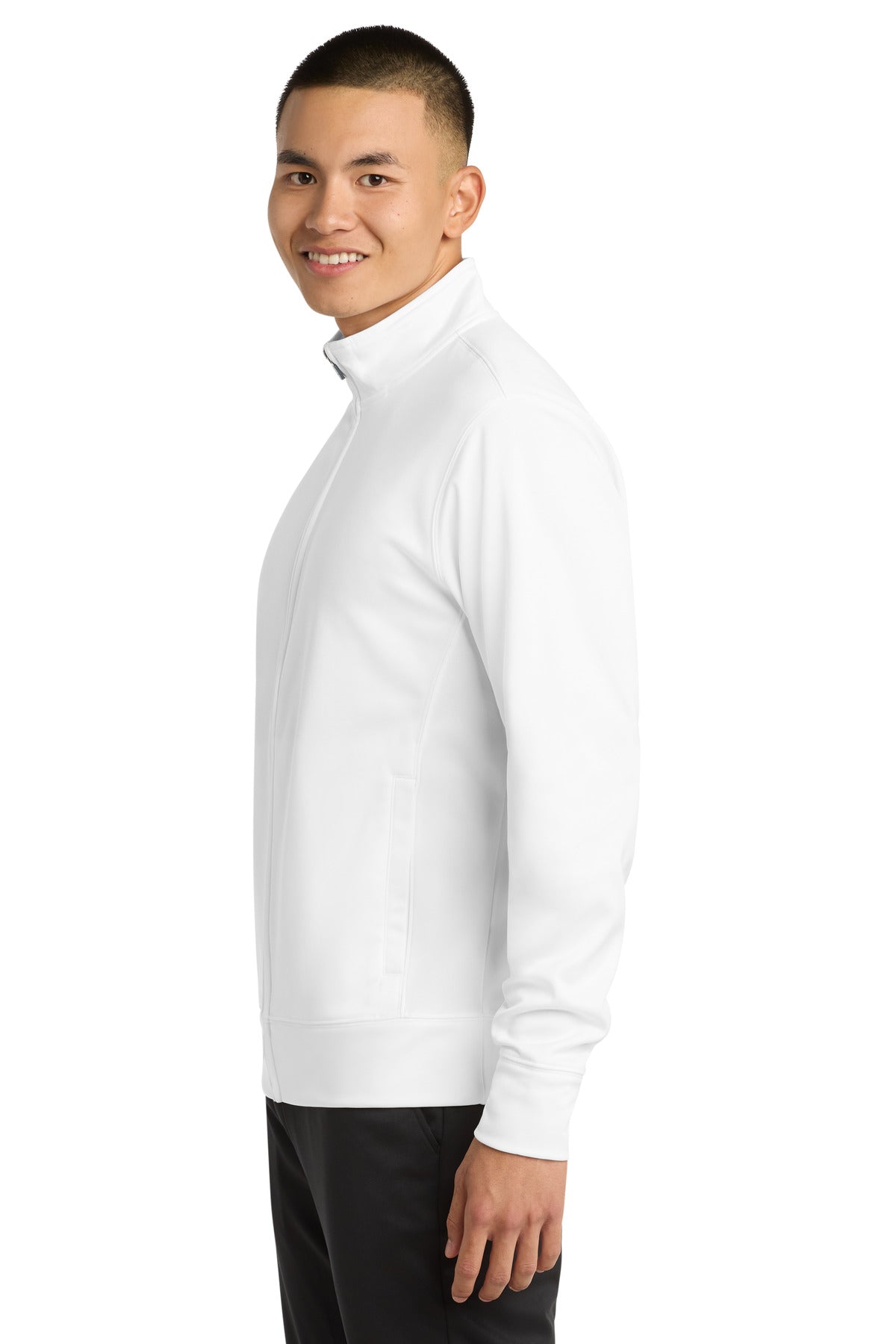 Left View of White Sport-Tek Sport-Wick Fleece Full-Zip Jacket. ST241 plain