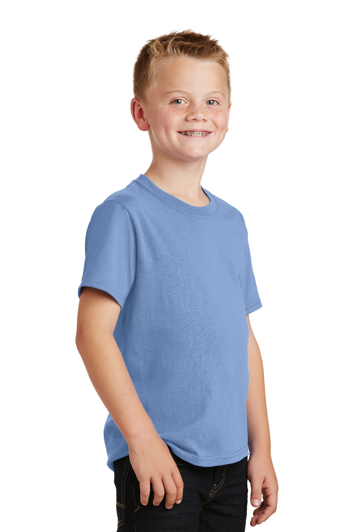 Light Blue Port & Co Youth Core Cotton Tee. PC54Y plain