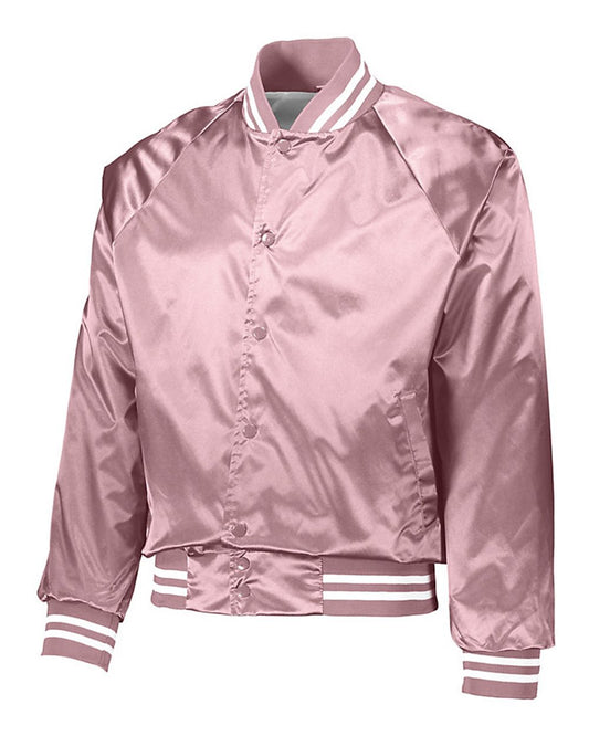 Light Pink/ White Satin Baseball Jacket Striped Trim - 3610 plain