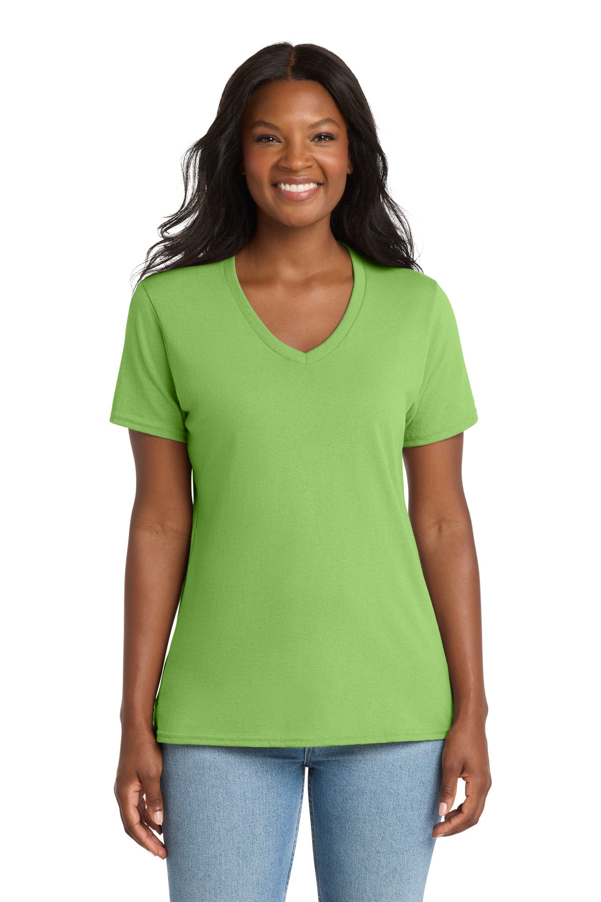 Lime Port & Co Women's Core Cotton V-Neck Tee. LPC54V plain