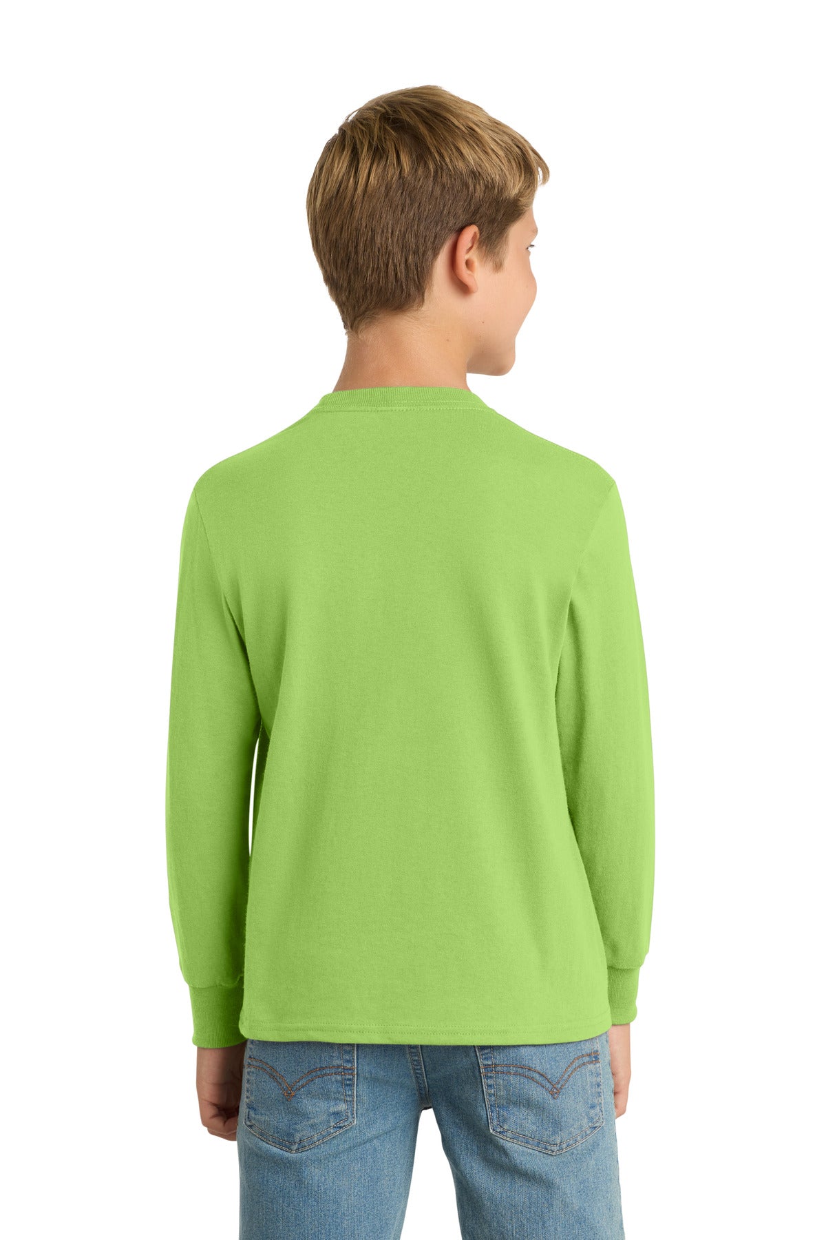 Lime Port & Co Youth Long Sleeve Core Cotton Tee. PC54YLS plain