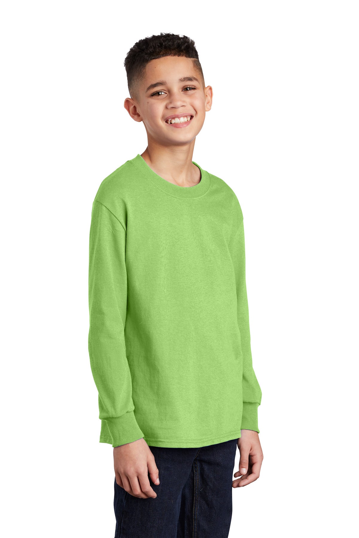 Lime Port & Co Youth Long Sleeve Core Cotton Tee. PC54YLS