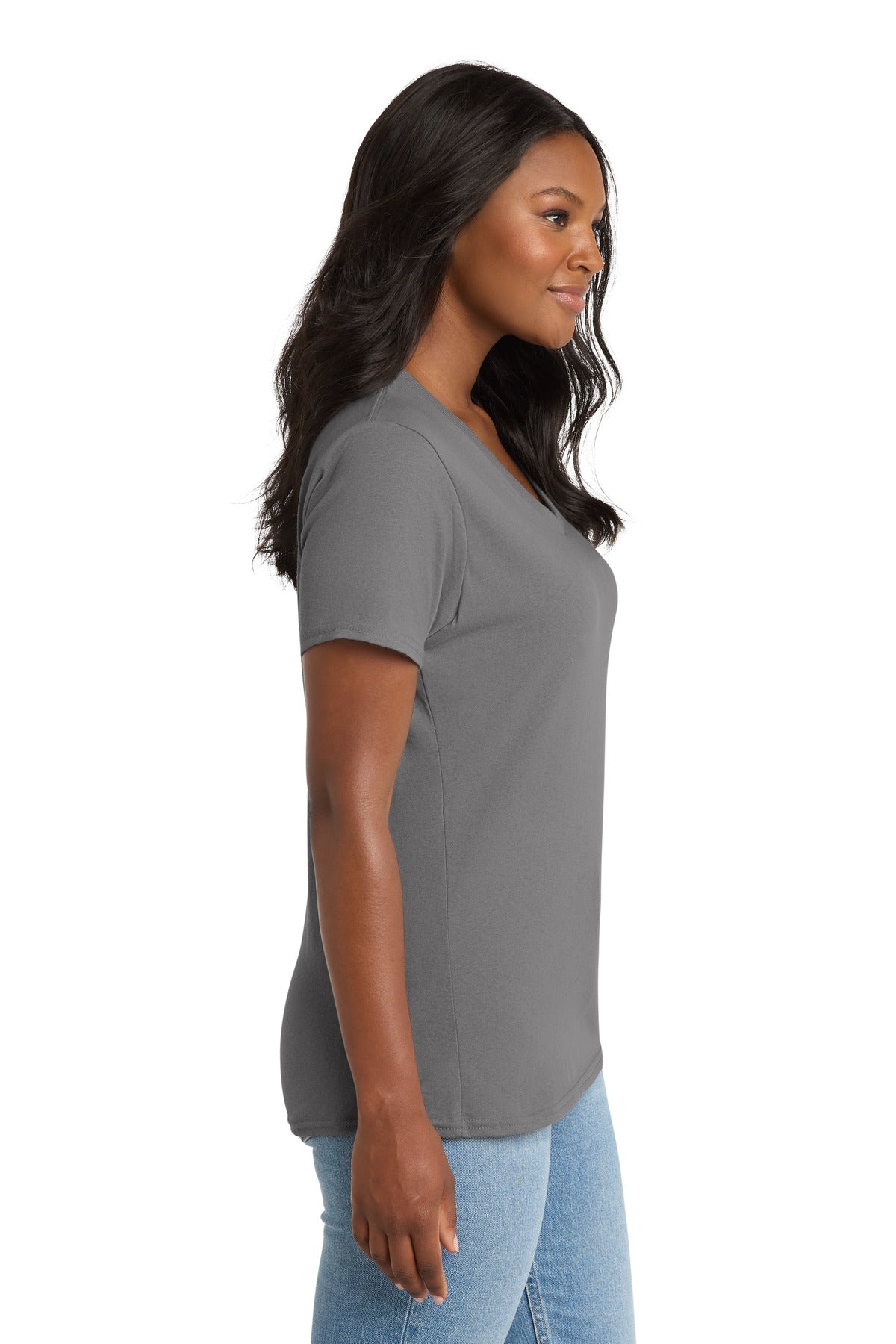 Medium Grey Port & Co Women's Core Cotton V-Neck Tee. LPC54V plain