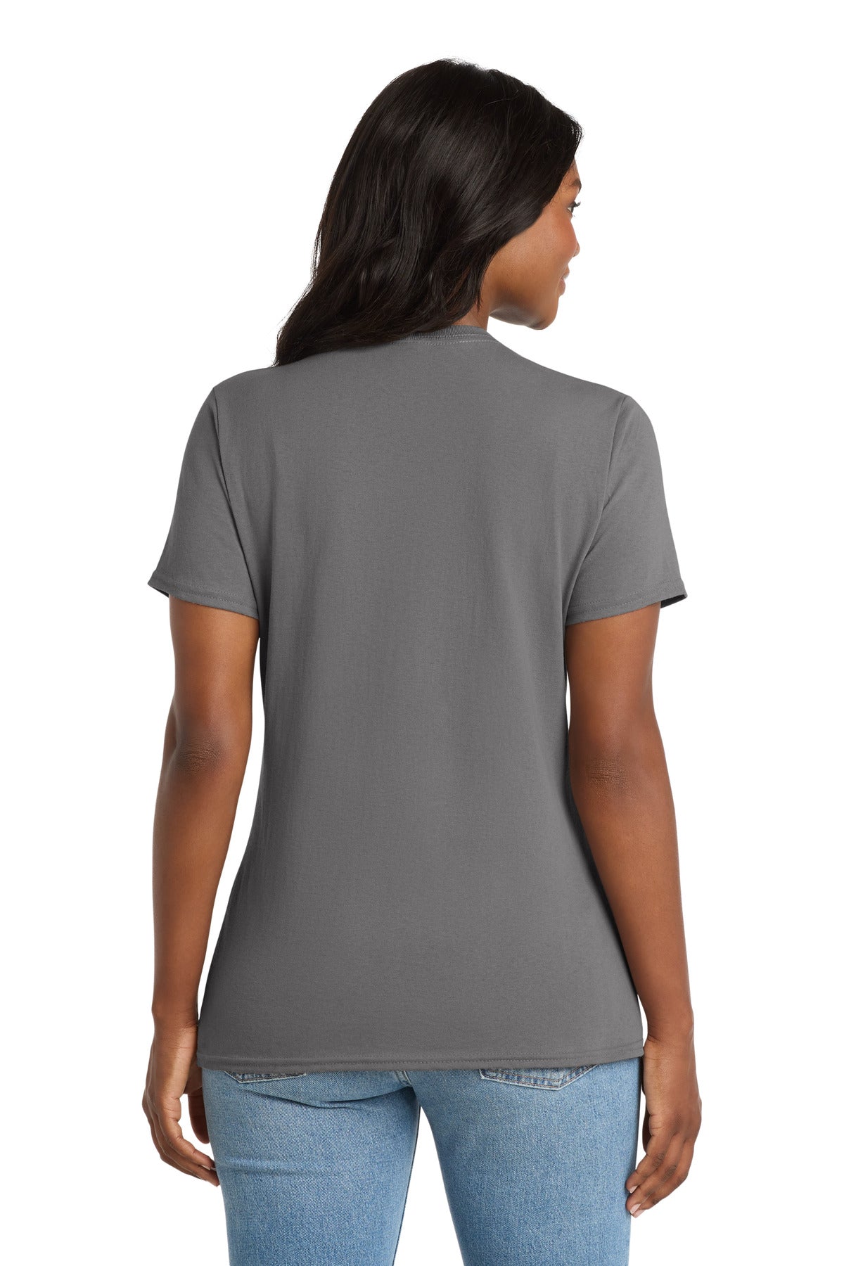 Medium Grey Port & Co Women's Core Cotton V-Neck Tee. LPC54V plain