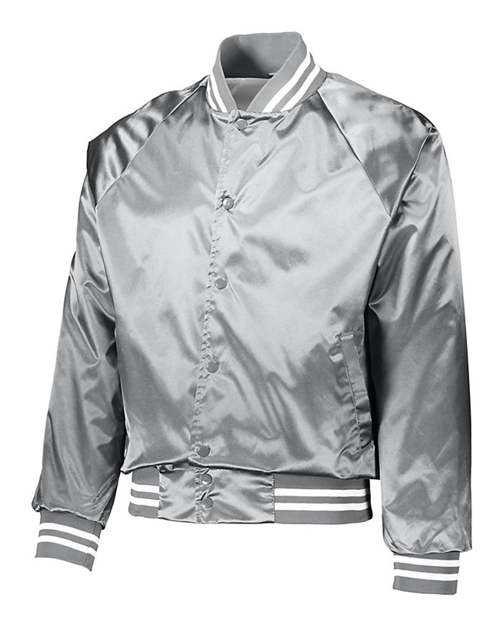 Metallic Silver/ White Satin Baseball Jacket Striped Trim - 3610 plain