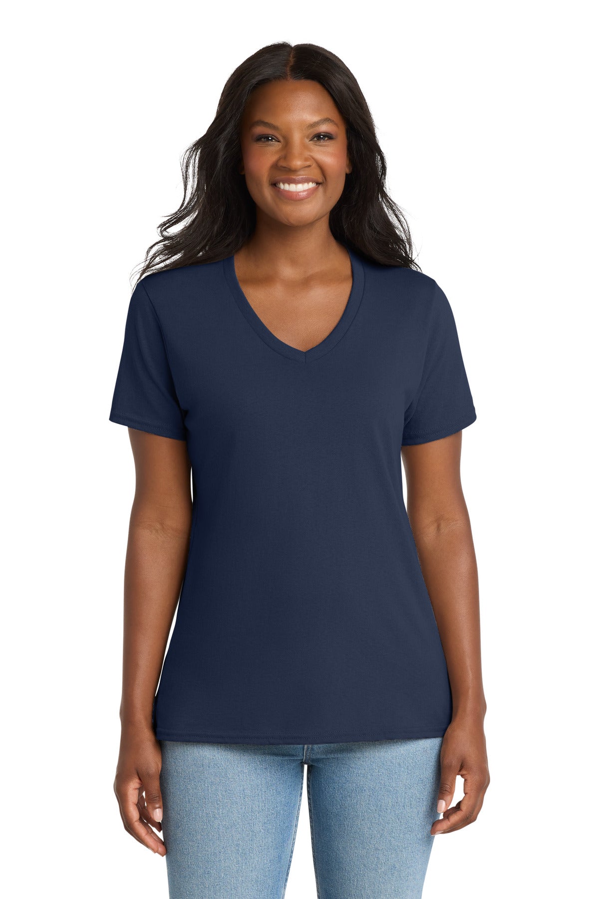 Navy Port & Co Women's Core Cotton V-Neck Tee. LPC54V plain